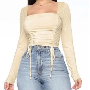 Ruche Cropped Top - Beige